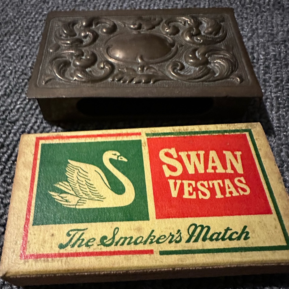Antique Art Nouveau Match Box Case Vesta Box Repousse Figures